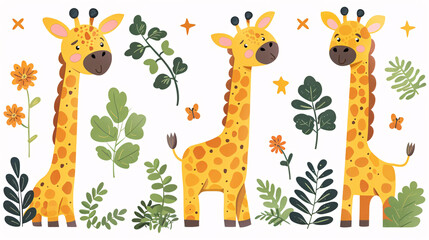 Charming giraffe clipart stickers collection for creative uses on white background