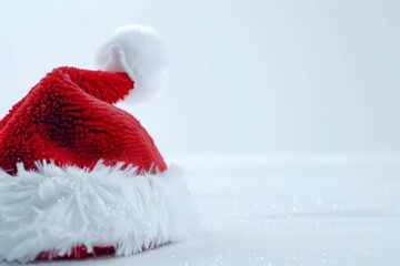 Santa Hat with Fluffy White Trim on Snowy Surface