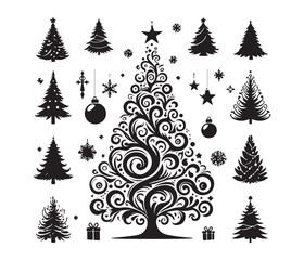 tree and christmas tree vector art graphic resources silhourtte vector style, white background