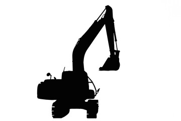 Excavator loader silhouette with  isolated on white background