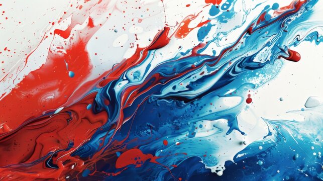 This image features a vibrant, abstract swirl of red, white, and blue paint, showcasing dynamic movement and an energetic blend of colors. Perfect for artistic themes and patriotic concepts.