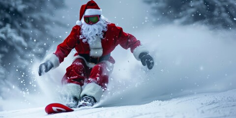 Santa Claus Snowboarding in a Winter Wonderland