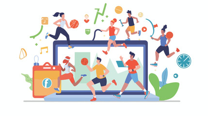 People perform sports activities app on laptop 
