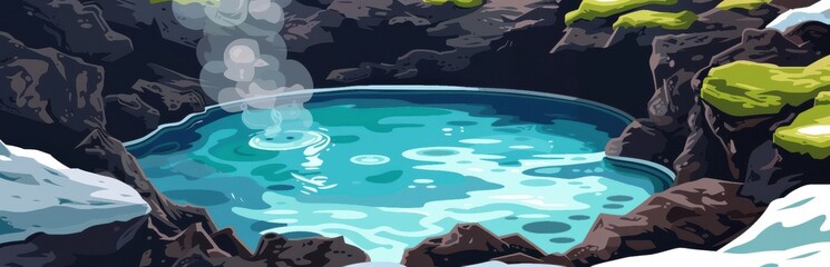 Steaming Geothermal Hot Spring in Volcanic Landscape. Illustration