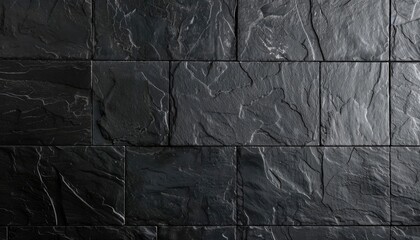 Black slate tile background with uniform, rectangular shapes, providing a clean and structured look
