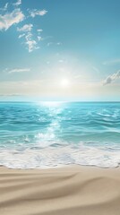 Peaceful summer beach with azure water, sunny sky, and soft sand, ideal for a vacation backdrop