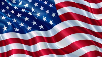 Obraz premium Image of an American flag featuring stars and stripes, symbolizing patriotism, freedom, and national pride. The flag is seen waving, representing unity and strength.