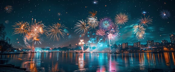 Obraz premium New Year'S Eve Fireworks Celebration