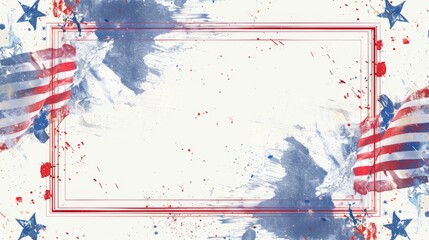 A splattered paint background with American flags, blending a patriotic theme with creative artistry, symbolizing national pride, celebration, and the youthful spirit of USA.