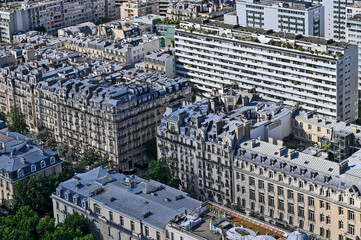 Paris skyline houses streets from above