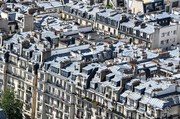 Paris skyline houses streets from above