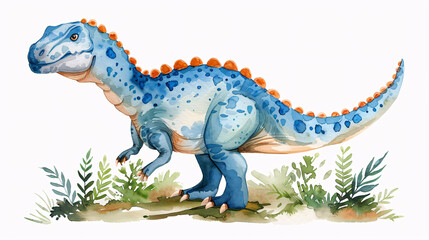 Watercolor dinosaur clipart set for kids' room and party decor on white background