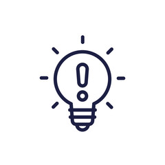 light bulb and warning line icon on white