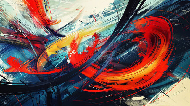 an abstract piece using bold, gestural lines that convey a sense of motion and urgency