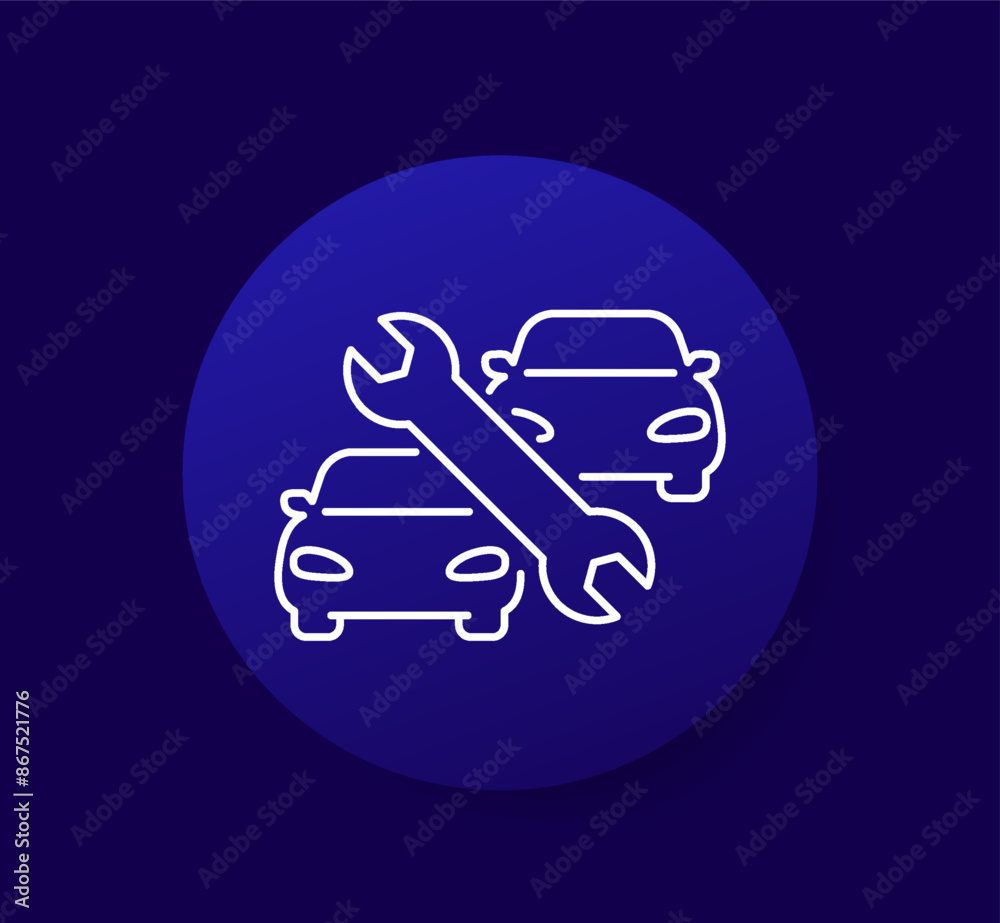 Wall mural car fleet repair round icon, line vector