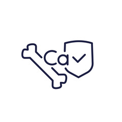Calcium for bones line icon with a shield on white
