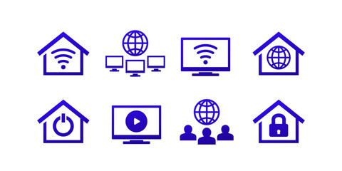 home network and smart tv icons set