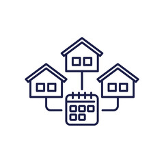 houses and calendar icon, booking schedule line vector design