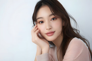 Beautiful young asian woman with clean fresh skin on white background, Face care, Facial treatment, Cosmetology, beauty and spa, Asian women portrait.