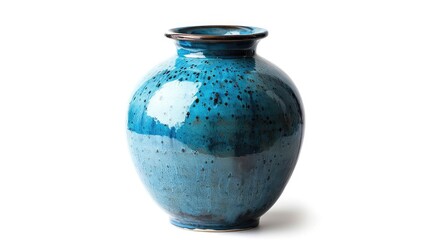 Beautiful blue ceramic vase isolated on white background vintage style