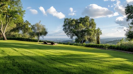 The gentle slope of a grassy hill invites you to sit, relax, and take in the expansive views of the surrounding landscape.