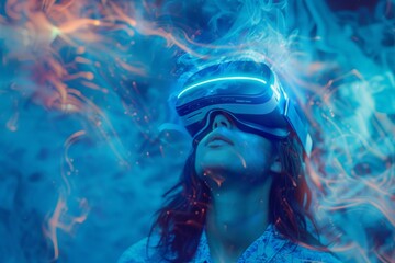 Futuristic VR Experience: Immersive Gaming in a Blurred, Smoke-filled Environment