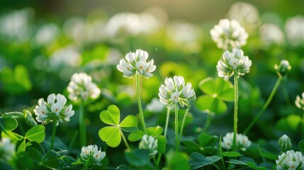 White clover blossoming in the field