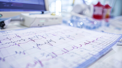 Doctors use EKG recordings to analyze heart rhythm and track the effectiveness of heart disease treatments. They are shown on paper and displayed on a white background.