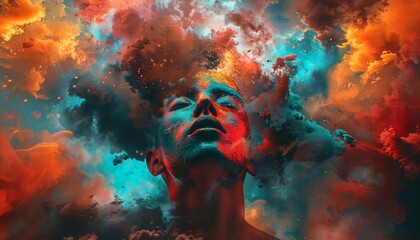 Vibrant Artistic Explosion of Colors Surrounding Person's Head