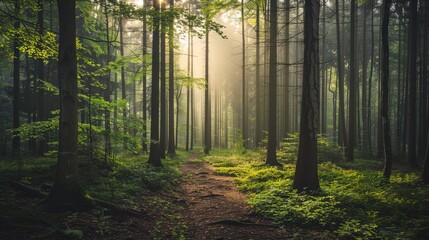 Obraz premium The quiet solitude of a forest provides a perfect escape from the hustle and bustle of modern life, offering a sanctuary for reflection and peace.