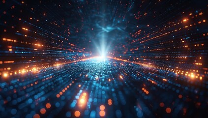 Obraz premium Abstract Digital Tunnel with Orange and Blue Lights