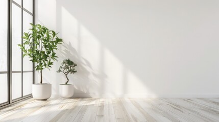 Modern Bamboo Plant in White Planters, Natural Light, Minimalist Interior Decor