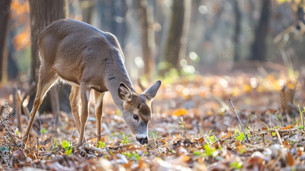 Canvas Prints The sight of a deer quietly grazing in a forest clearing offers a glimpse into the serene and balanced life of woodland creatures.