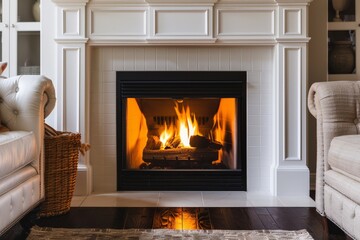 Modern Fireplace with Glowing Embers and White Mantel