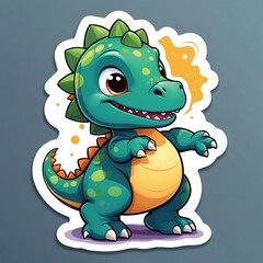 Fototapeta premium Sticker of an adorable baby t-rex smiling. 3D cartoon style, isolated on a simple background.