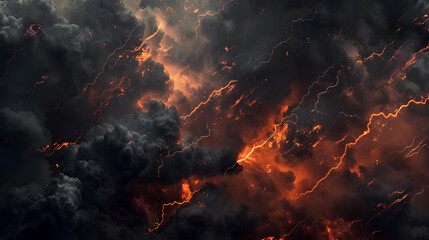 Black clouds with red lightning, background
