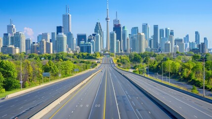 Fototapeta premium Urban Skyline with Highway and Cityscape