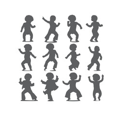 Vector silhouette set of dancing children on white background, Silhouette of High Energy Active Kids
