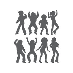 Vector silhouette set of dancing children on white background, Silhouette of High Energy Active Kids
