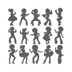 Vector silhouette set of dancing children on white background, Silhouette of High Energy Active Kids
