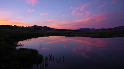 The twilight sky, transitioning from day to night, casts a magical glow that is perfect for reflection and serenity.
