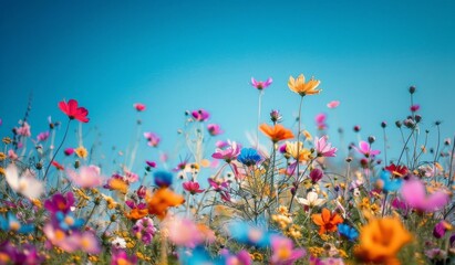 Vibrant Wildflower Field with a Clear Blue Sky