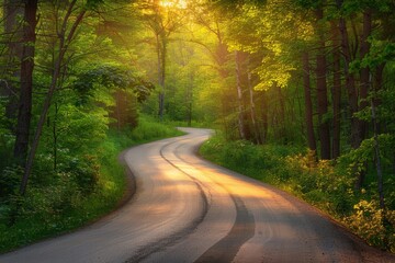 Fototapeta premium Sunlit Country Road Through a Forest