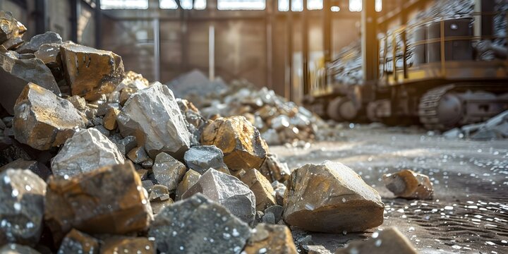 Industrial setting with uranium ore samples in the background. Concept Industrial Setting, Uranium Ore Samples, Background, Photography, Unique Theme