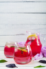 Basil lemonade. Homemade lemonade with purple basil and mint