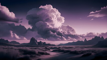 Abstract fantasy landscape purple Cumulus clouds aesthetic background