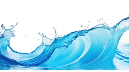 Sea waves splashing blue water Isolated transparent 
