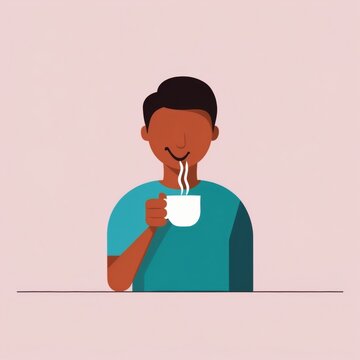 man drinking coffee, blue shirt, pink background clip art preview