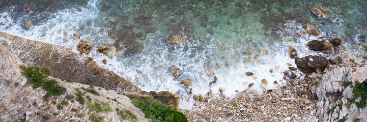 Aerial view of sea waves and fantastic Rocky coast, Montenegro