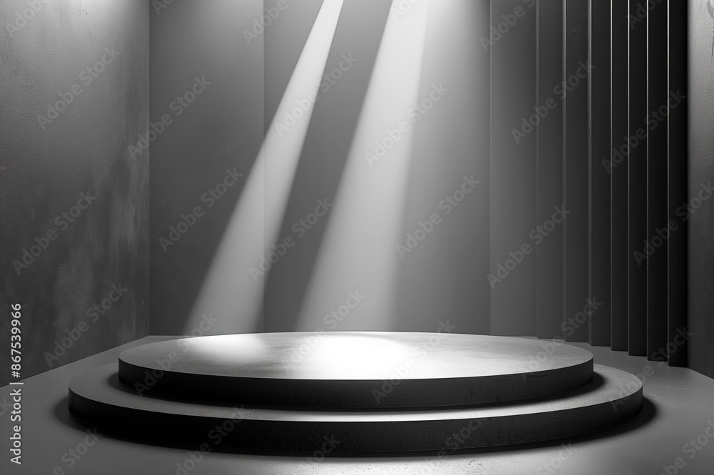 Poster An empty modern pedestal with dynamic lighting on a textured background, concept of display. Generative AI